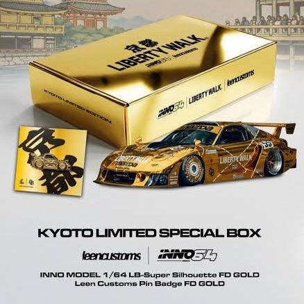 Liberty Walk Kyoto Limited INNO64 Leen Customs RX-7 Gold Special Box w/ Pin