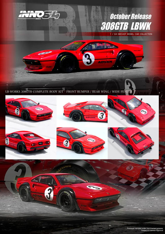 FERRARI 308 GTB LBWK LIBERTY WALK (RED) INNO64