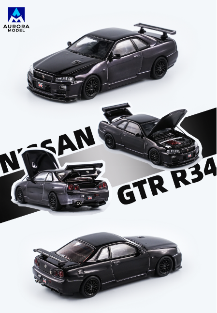 Nissan R34 GTR (Electroplating Black) - Exhibition Launch *LIMITED TO 999pcs* Aurora Model 1:64