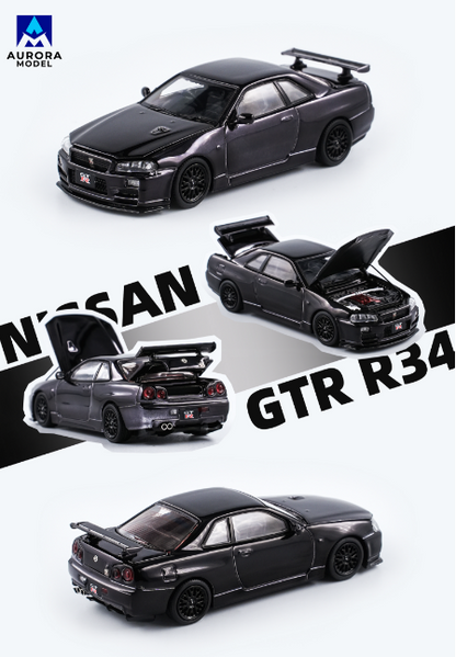 Nissan R34 GTR (Electroplating Black) - Exhibition Launch *LIMITED TO 999pcs* Aurora Model 1:64