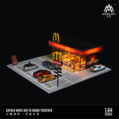 McDonald's Restaurant Parking Lot Scene w/LED Lights - Morearts 1:64