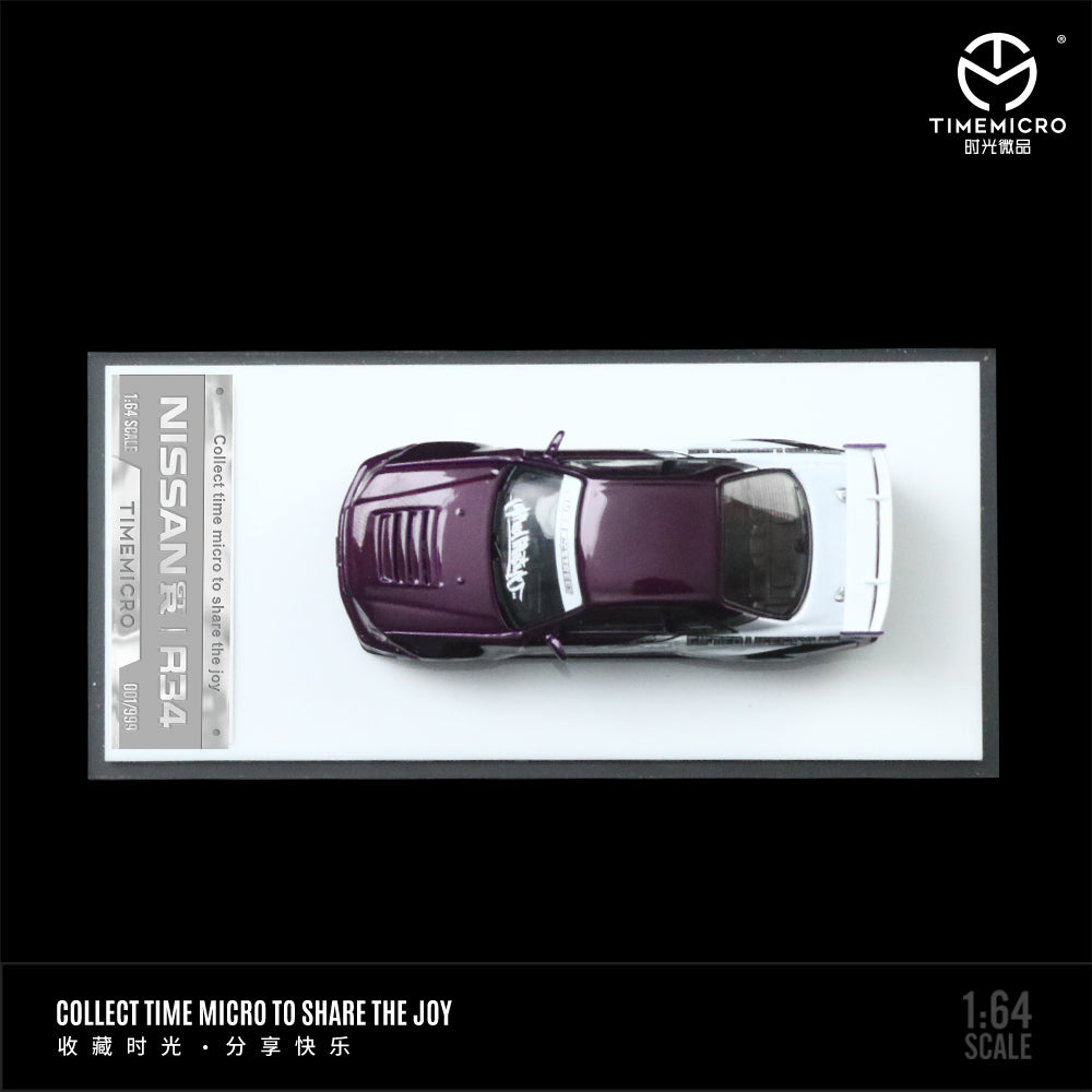 Nissan GTR34 (Purple Stripe) *LIMITED TO 999pc* TimeMicro 1:64