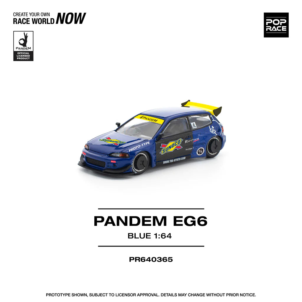 HONDA CIVIC EG6 PANDEM (SUNOCO BLUE/YELLOW) POP RACE 1:64