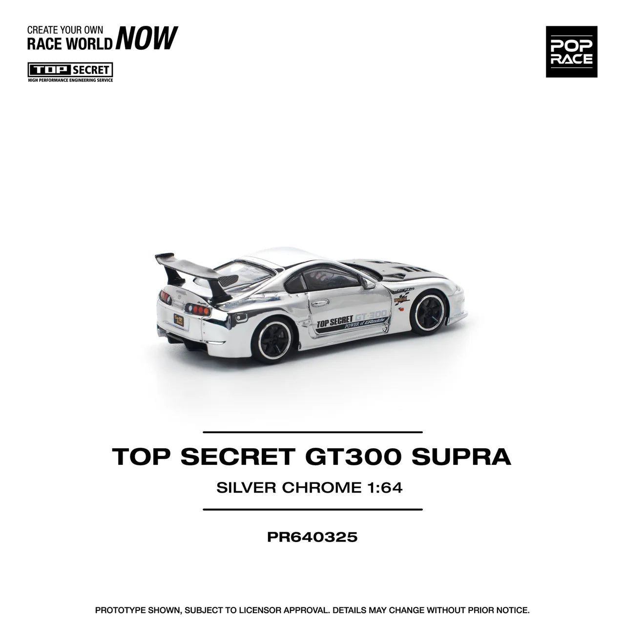 Top Secret Toyota Supra GT300 Silver Chrome - Pop Race 1:64