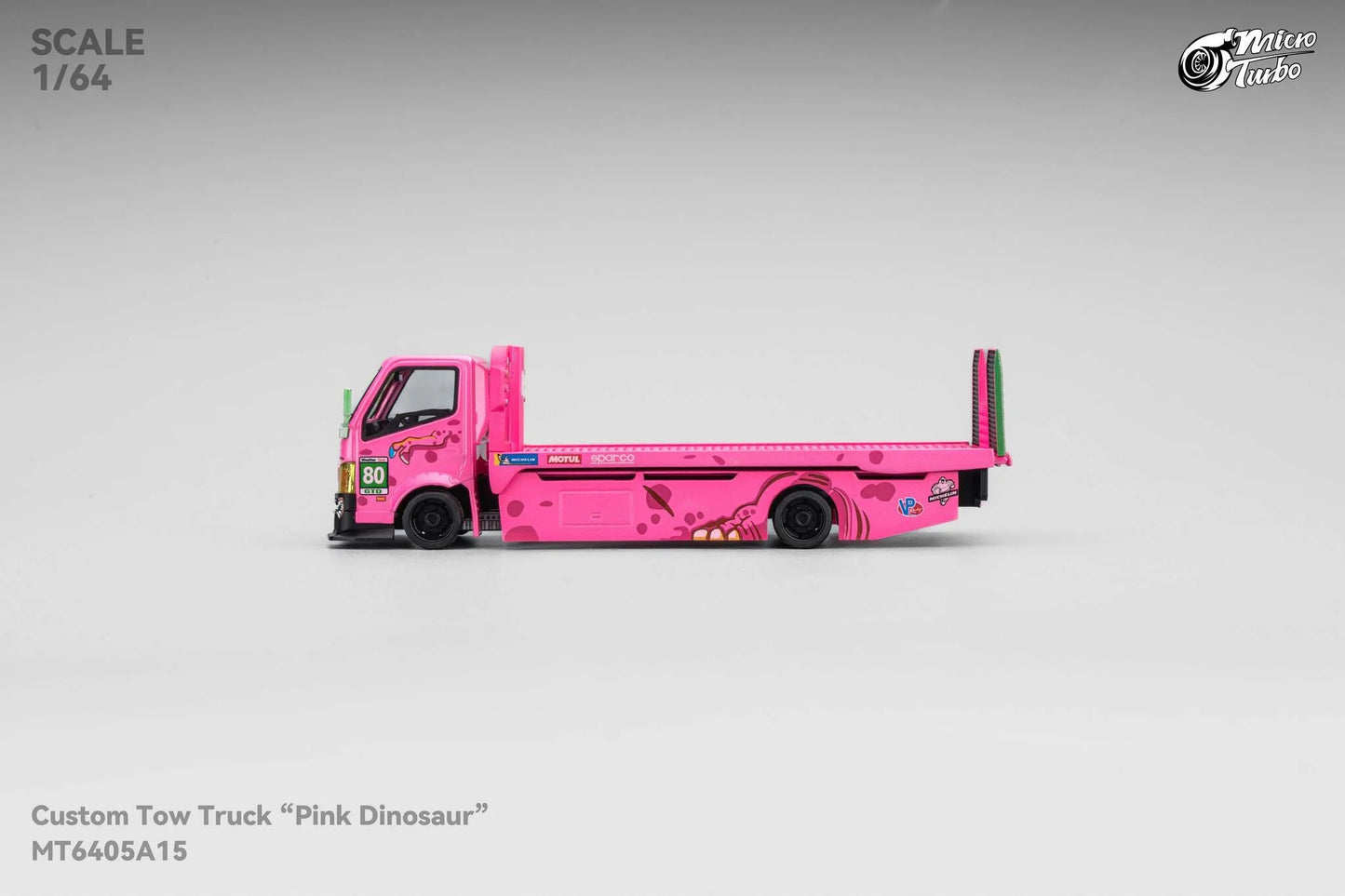 Custom Flat Bed Tow Truck Dino Pink - Mega Gear 1:64