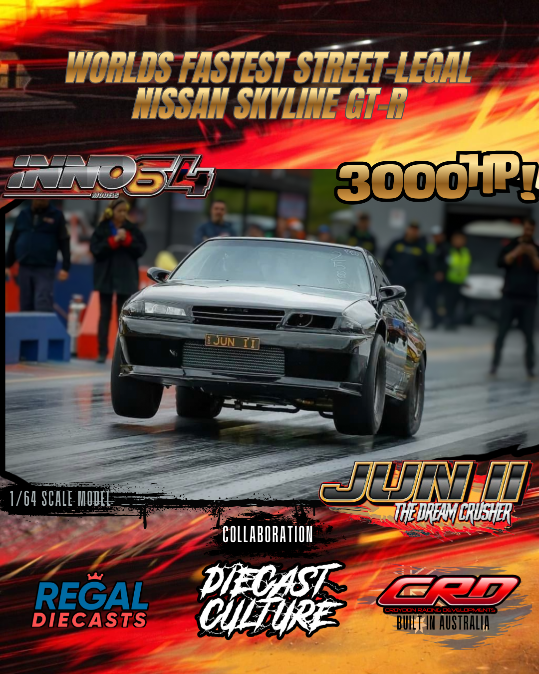 Nissan Skyline GTR R32 “JUN II” The Dream Crusher - INNO64 Diecast Culture Collab