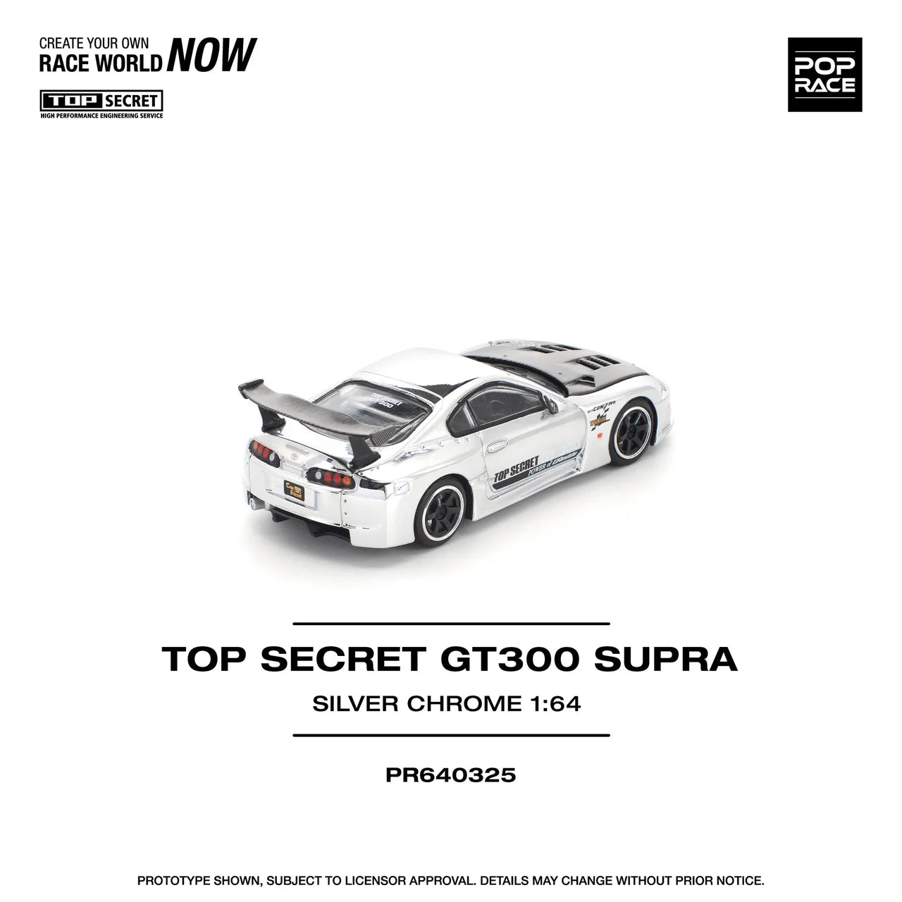 Top Secret Toyota Supra GT300 Silver Chrome - Pop Race 1:64