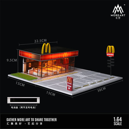 McDonald's Restaurant Parking Lot Scene w/LED Lights - Morearts 1:64