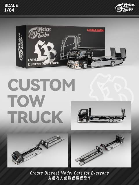 LBWK Custom Flat Bed Tow Truck Black Chrome Micro Turbo 1:64 LIMITED EDITION
