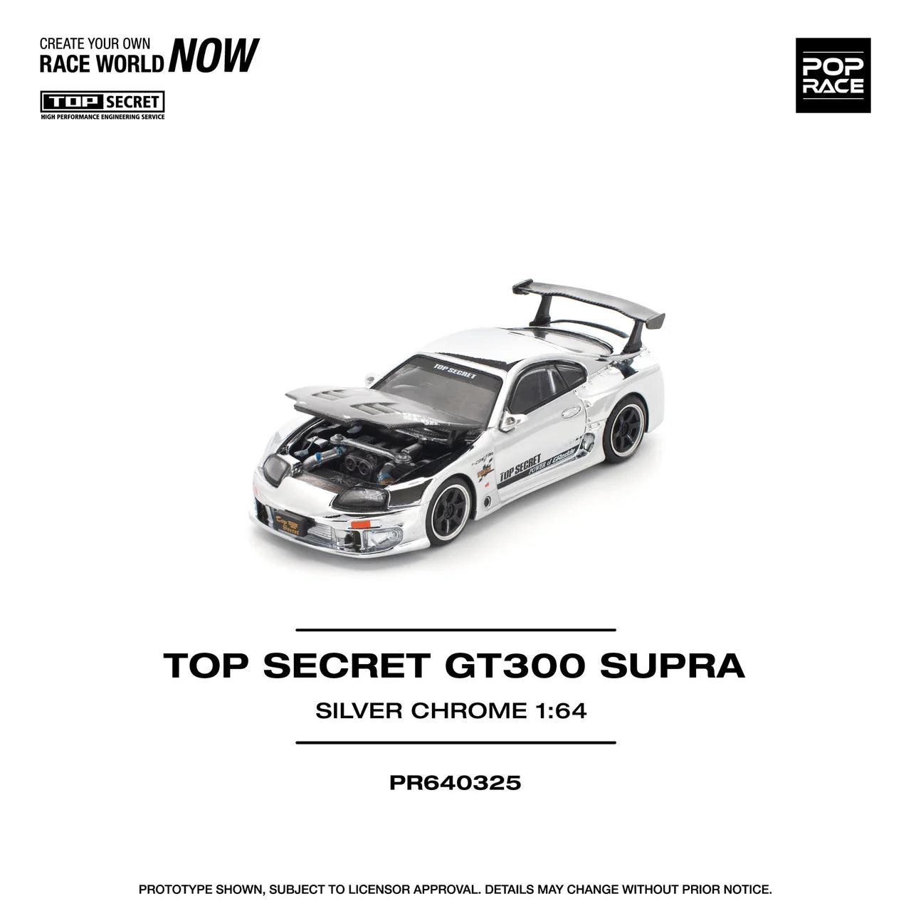 Top Secret Toyota Supra GT300 Silver Chrome - Pop Race 1:64