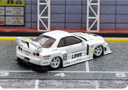 NISSAN GT-R ER34 #5 LBWK White Diecast Car - *LIMITED TO 999pcs* SW 1:64