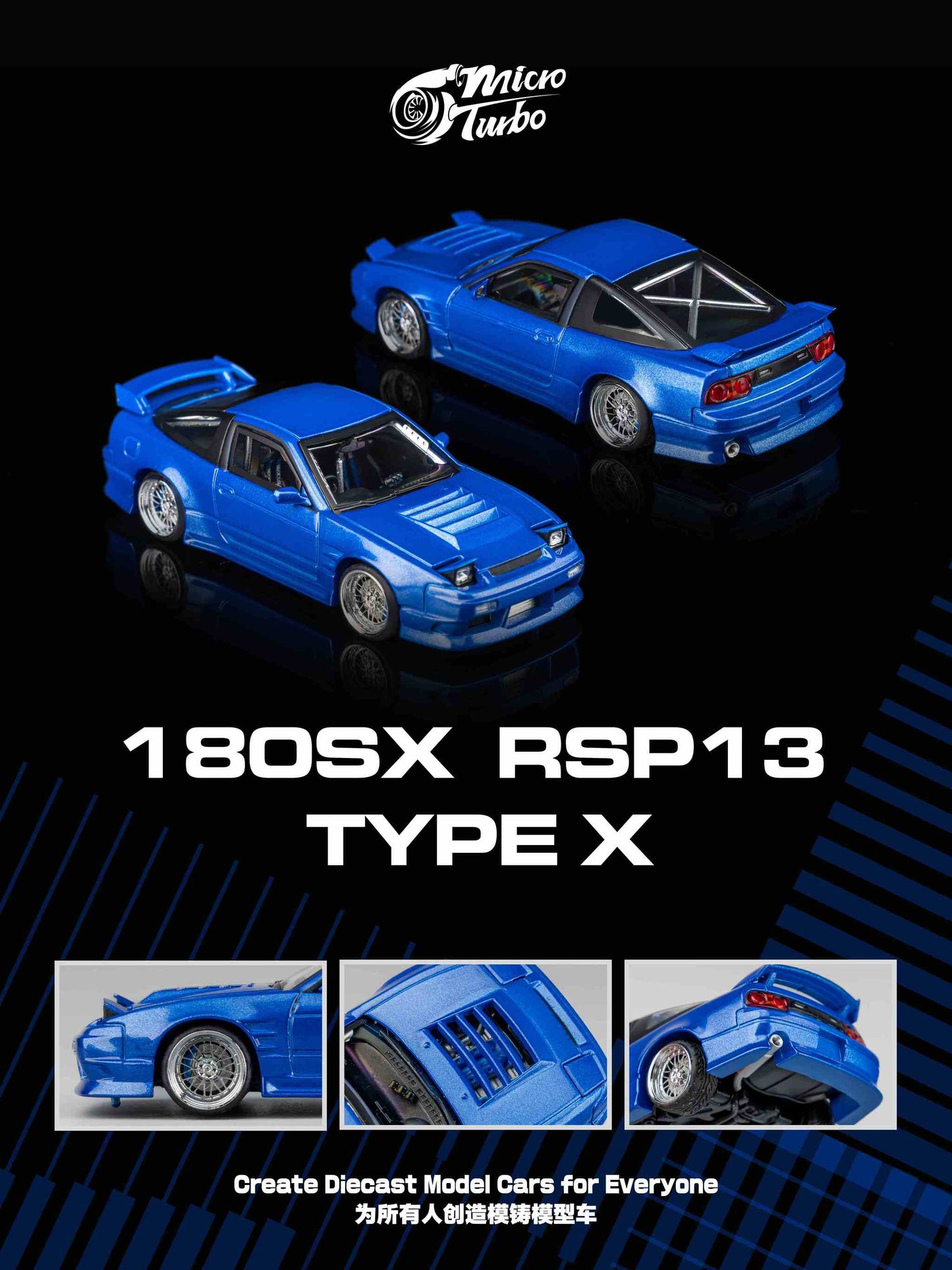 Custom 180SX Type X (Metallic Blue) Microturbo - 1/64