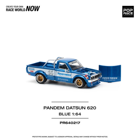 DATSUN 620 UTE PANDEM BLUE/WHITE TOYO TIRES - POP RACE 1:64
