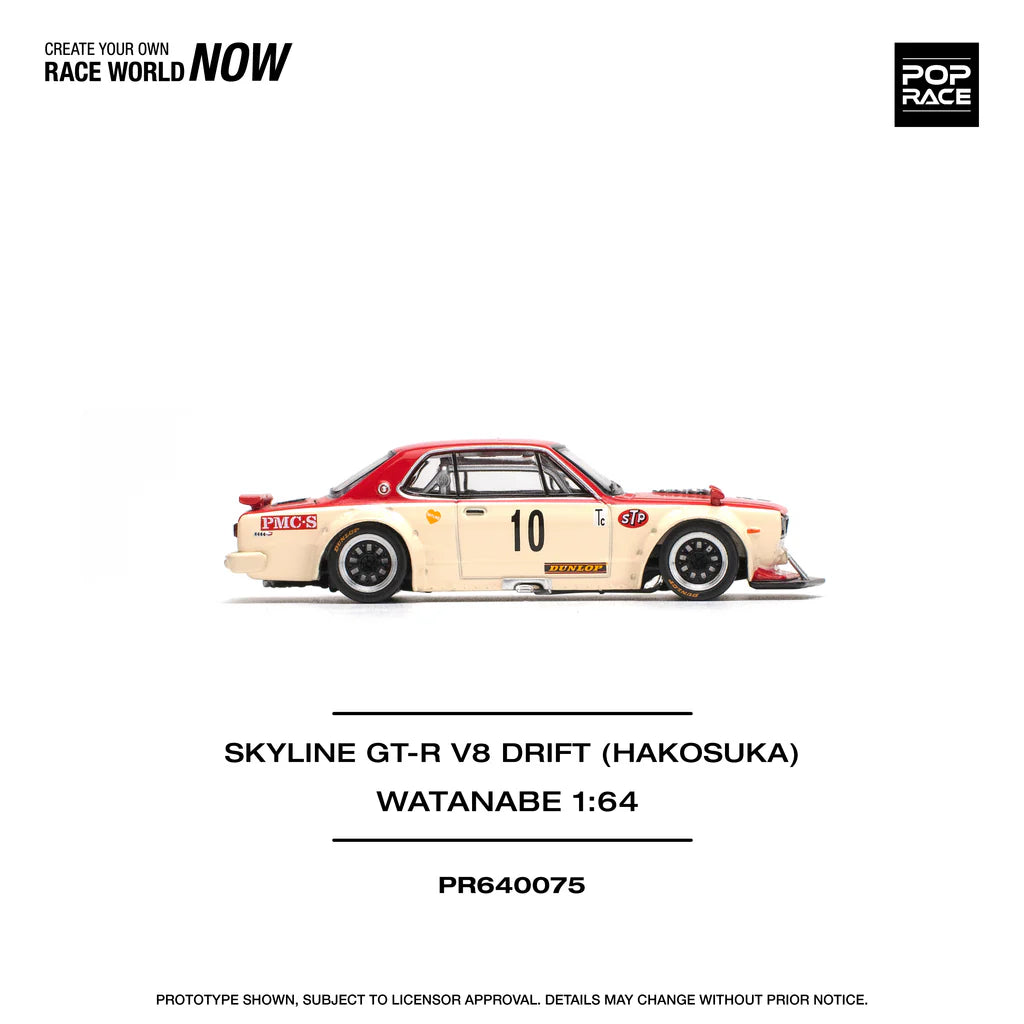 NISSAN SKYLINE GT-R (KPGC10) HAKOSUKA V8 #10 RED/CREAM - POP RACE 1:64