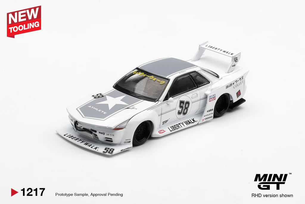 NISSAN GT-R32 LBWK KAIDO WORKS (WHITE TAS 2025) MINI GT MGT01217 - Box version