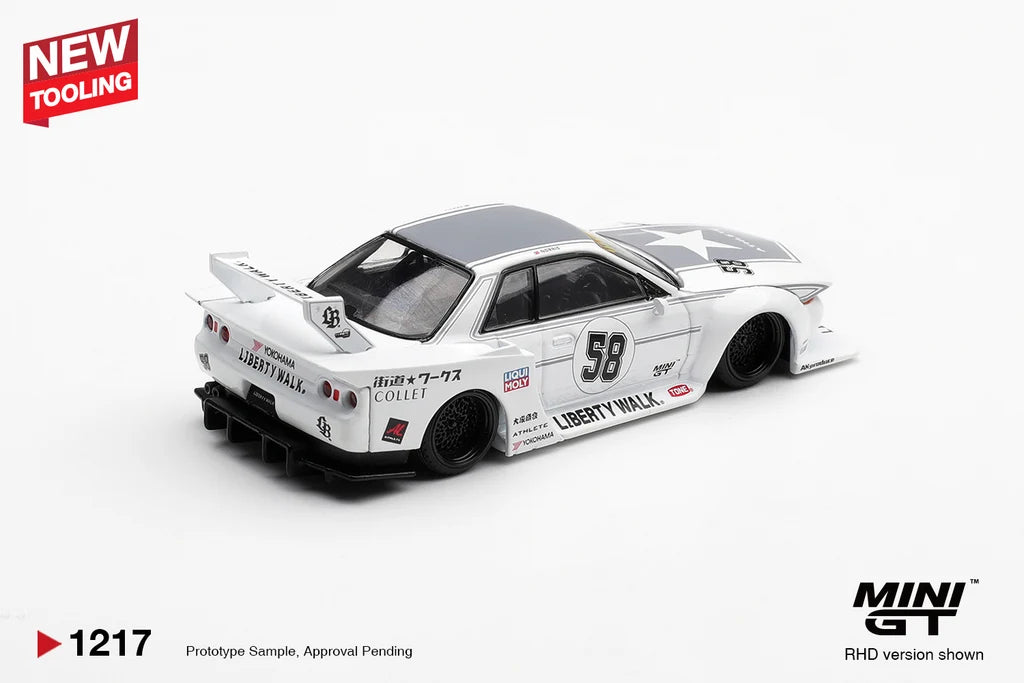 NISSAN GT-R32 LBWK KAIDO WORKS (WHITE TAS 2025) MINI GT MGT01217 - Box version