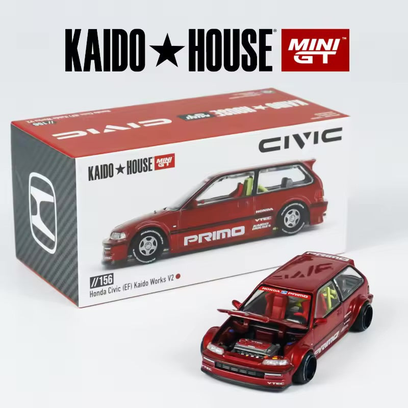HONDA CIVIC (EF) KAIDO WORKS V2 (RED) KAIDOHOUSE X MINI GT KHMG156 1:64 Scale