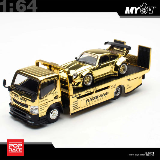 (PRE-ORDER) Pop Race 1:64 RWB 930 GOLD CHROME TRUCK SET HEC 2026 Exclusive