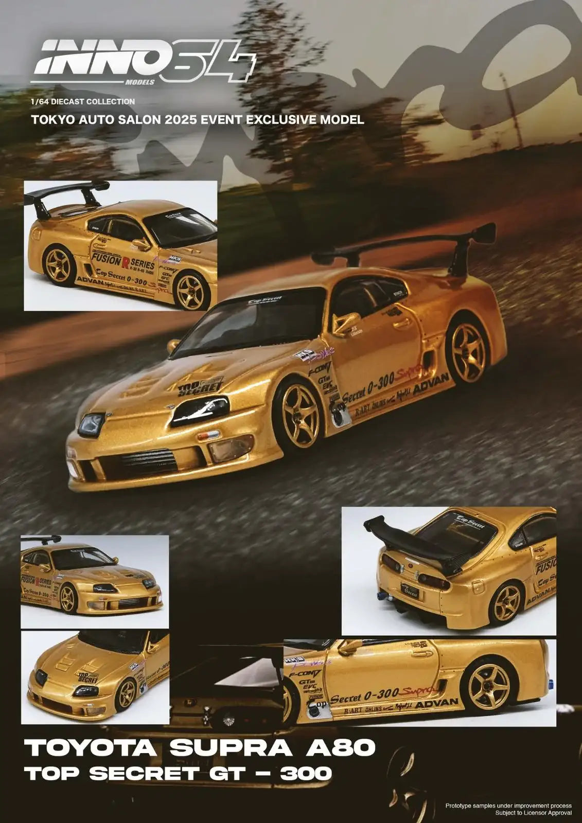 Top Secret GT300 Toyota Supra A80 Gold *EXCLUSIVE* TAS 2025 - Inno64 1:64