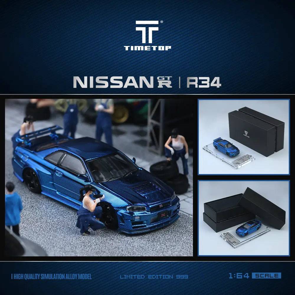 Nissan Skyline GT-R (R34) Full Carbon Blue *Limited to 999pcs - Time Top 1:64