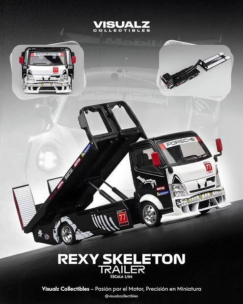 Skeleton Dinosaur H300 Custom Flatbed Tow Truck  (Black & White) - Mega Gear 1:64