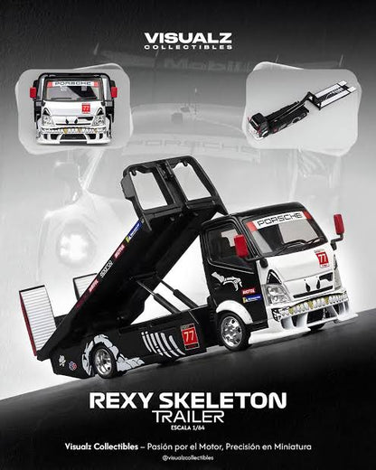 Skeleton Dinosaur H300 Custom Flatbed Tow Truck  (Black & White) - Mega Gear 1:64