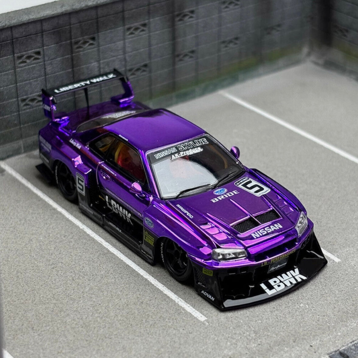 Chrome Purple Skyline GTR ER34 LBWK Liberty Walk GB SW 1:64 LIMITED TO 499pcs
