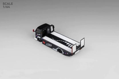 Skeleton Dinosaur H300 Custom Flatbed Tow Truck  (Black & White) - Mega Gear 1:64