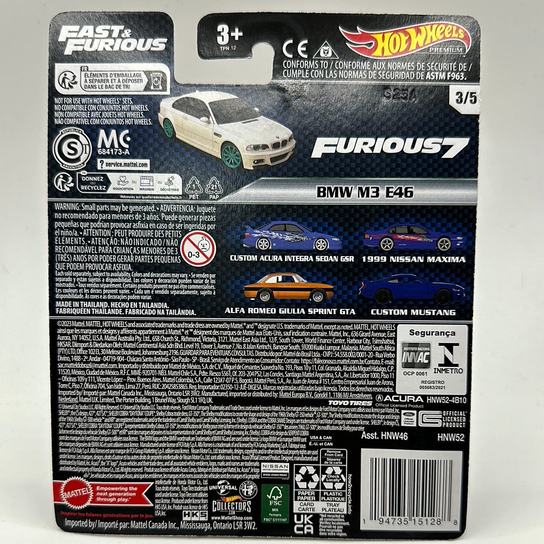 BMW M3 E46 Furious 7 3/5 Fast & Furious Hotwheels Premium 1:64