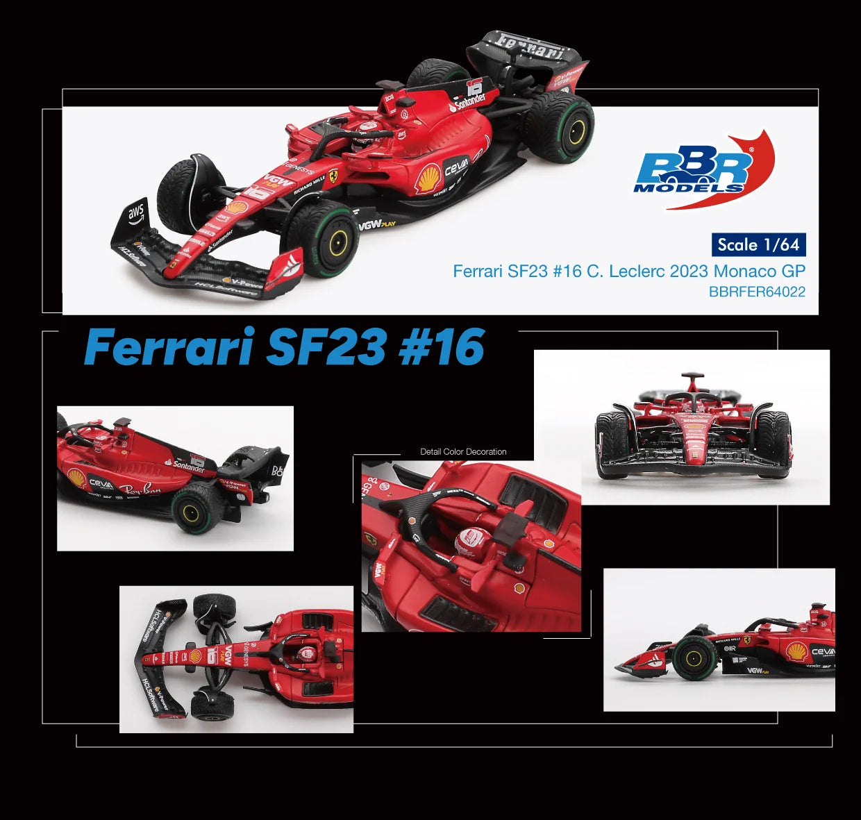 2023 CHARLES LECLERC - MONACO GP (#16 FERRARI SF-23) BBR  1:64 F1