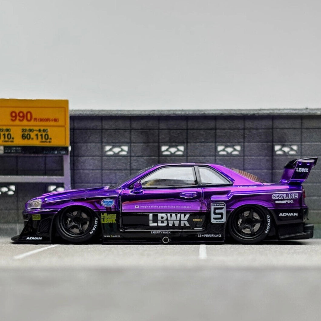 Chrome Purple Skyline GTR ER34 LBWK Liberty Walk GB SW 1:64 LIMITED TO 499pcs