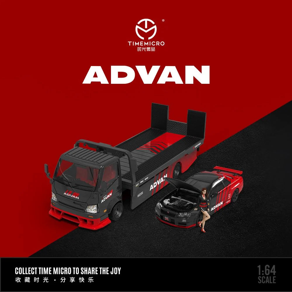 NISSAN GTR34 AND TRAILER ADVAN LIVERY - TIMEMICRO 1:64