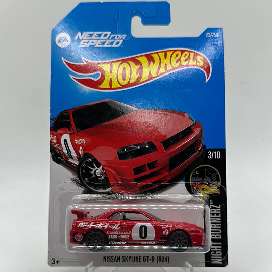 Nissan Skyline GT-R R34 NightBurnerz 3/10 Hotwheels Mainline 83/250 NEED FOR SPEED