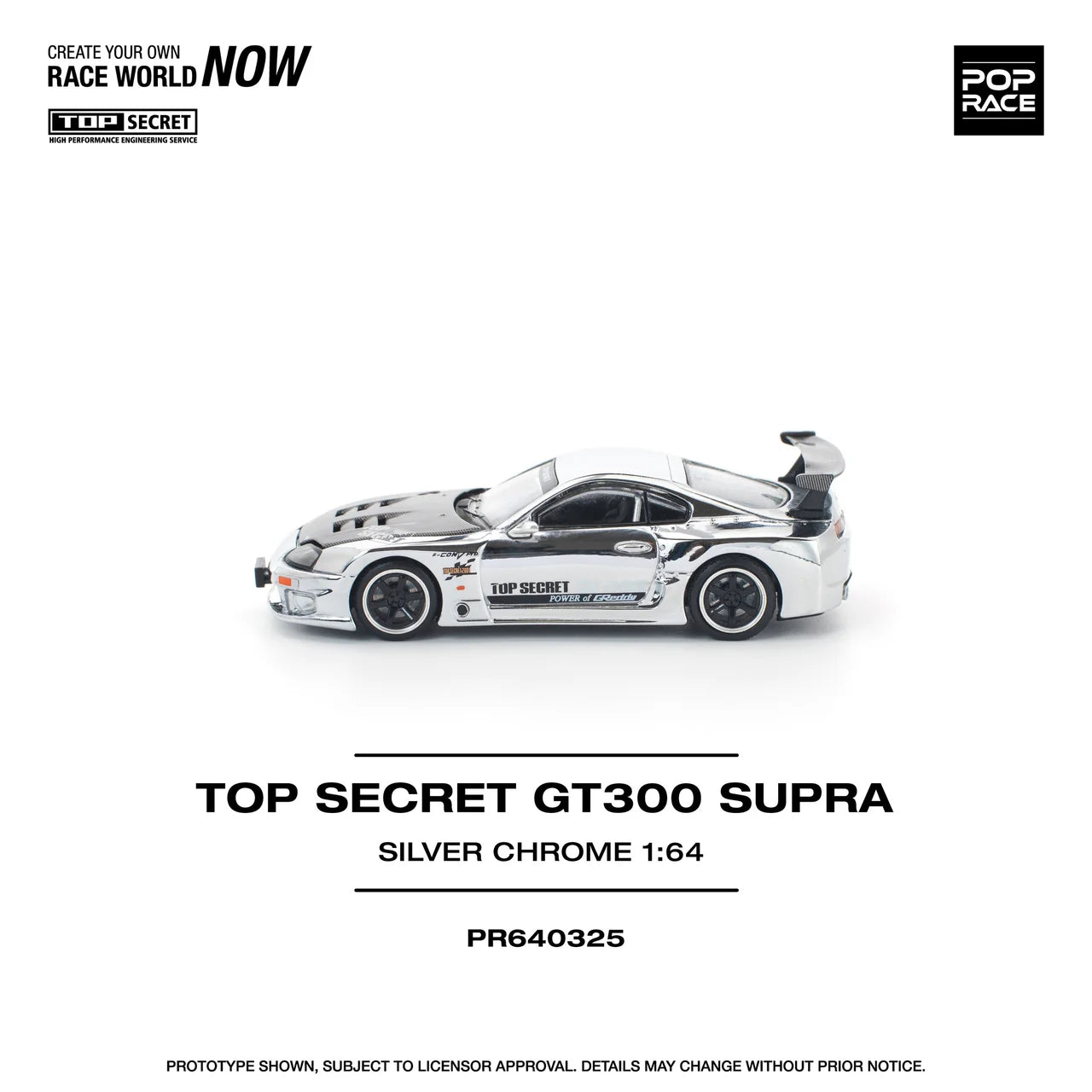 Top Secret Toyota Supra GT300 Silver Chrome - Pop Race 1:64