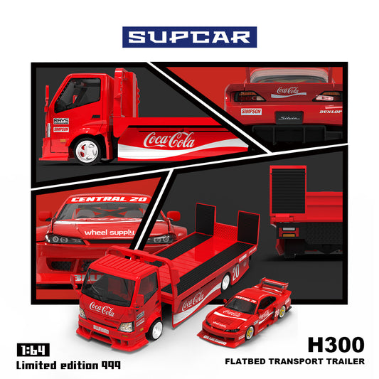 Nissan S15 LBWK & Transport Trailer Coca Cola Set - *LIMITED TO 999pcs* Supcar H300