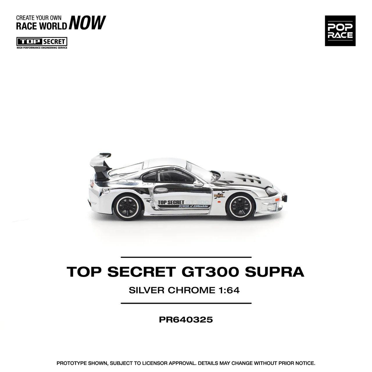 Top Secret Toyota Supra GT300 Silver Chrome - Pop Race 1:64