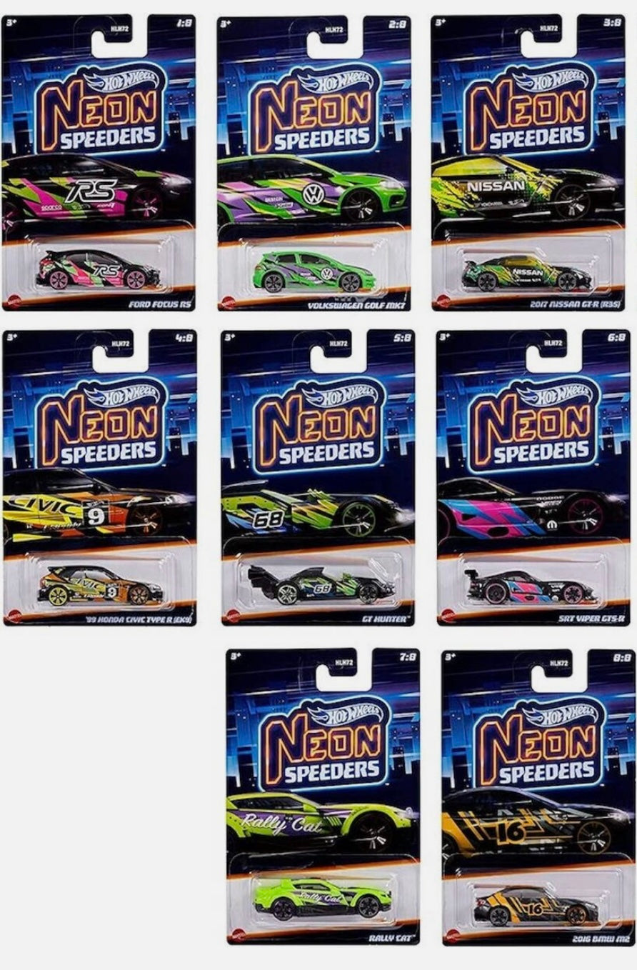 Neon Speeders 2023 set of 8 Hotwheels Mainline 1:64