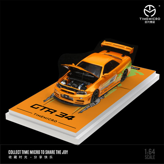 Nissan GTR34 Orange - Fast & Furious *LIMITED TO 999pcs* TimeMicro 1:64
