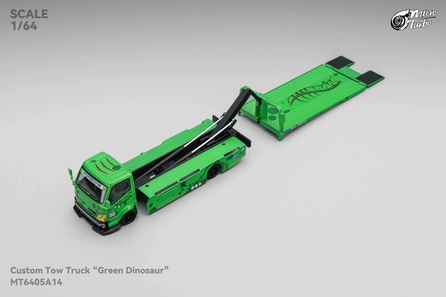 Custom Flat Bed Tow Truck REXY Dino Green - Mega Gear 1:64 Scale