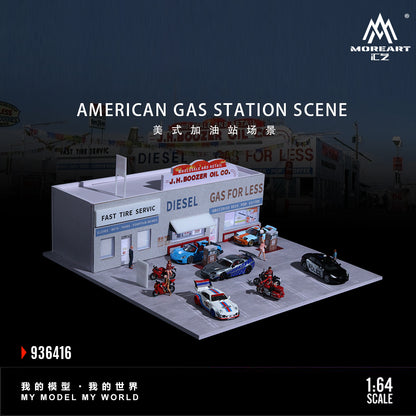 American Gas Station w/LED Lights Morearts 1:64