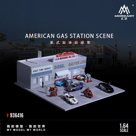 American Gas Station w/LED Lights Morearts 1:64
