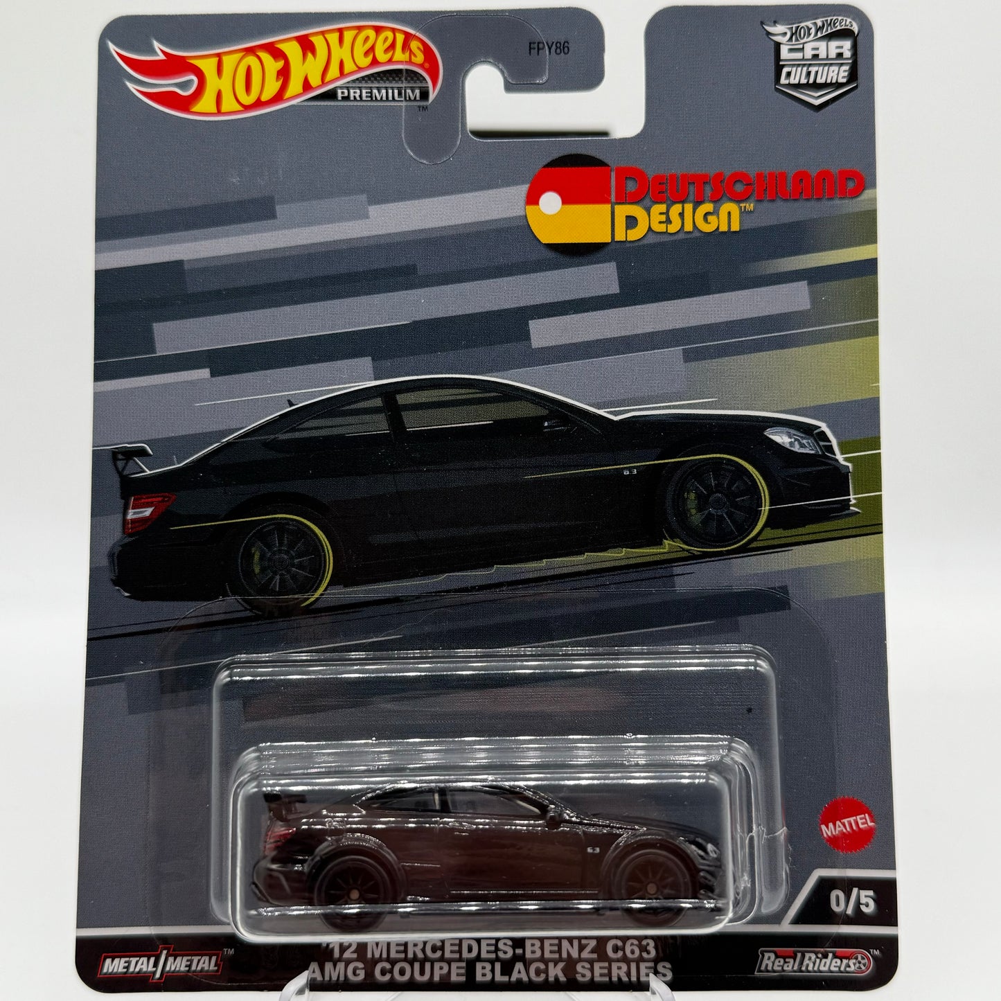 ‘12 Mercedes-Benz C63 AMG Coupe Black Series *CHASE* CRACKED BLISTER - Deutschland Design 0/5 Hotwheels Premium