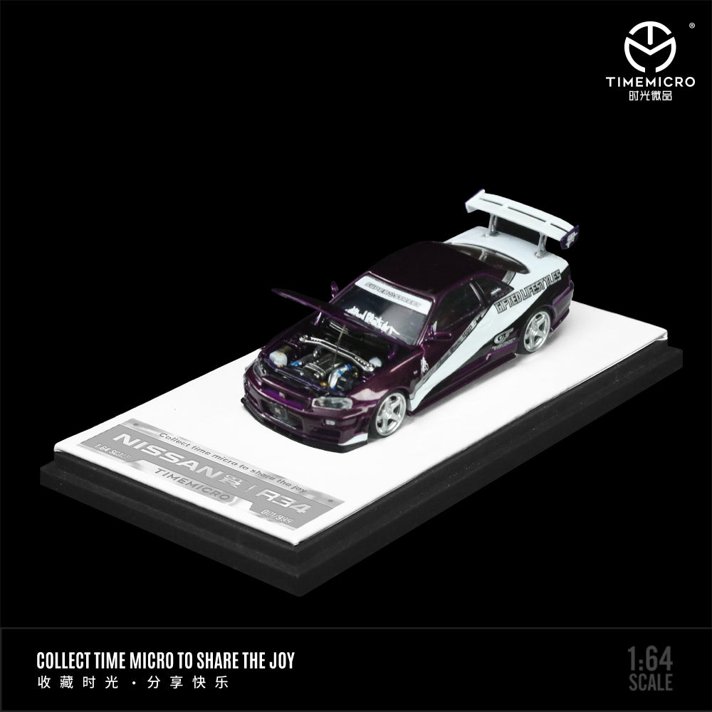 Nissan GTR34 (Purple Stripe) *LIMITED TO 999pc* TimeMicro 1:64