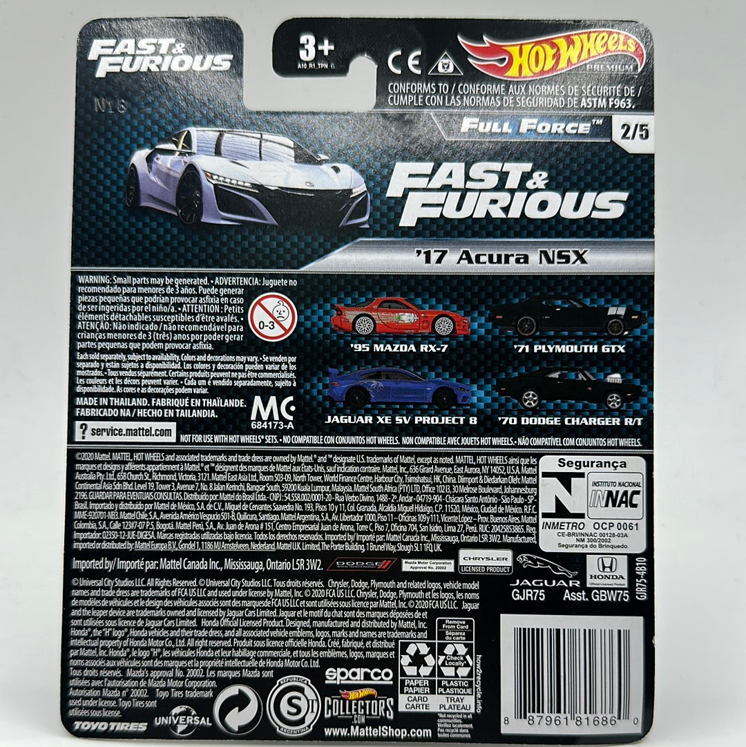 ‘17 Acura NSX Fast & Furious (Full Force) 2/5 Hotwheels Premium 1:64