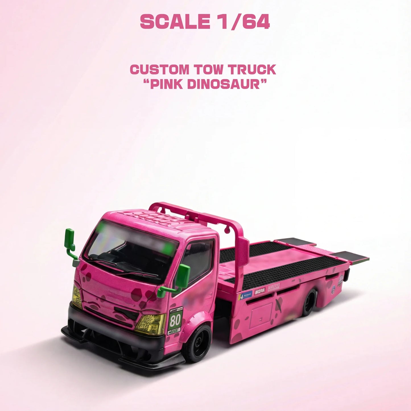 Custom Flat Bed Tow Truck Dino Pink - Mega Gear 1:64