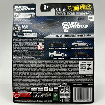 1970 Plymouth AAR Cuda Fast & Furious 6 3/5 Hotwheels Premium 1:64