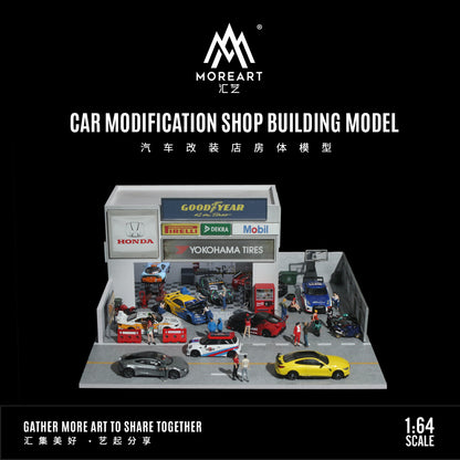Car Modification Shop w/ LED lights Morearts 1:64