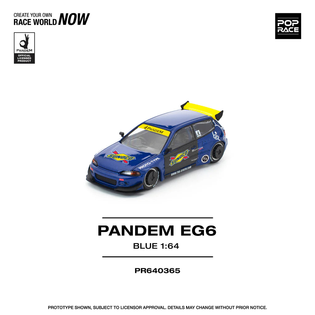 HONDA CIVIC EG6 PANDEM (SUNOCO BLUE/YELLOW) POP RACE 1:64