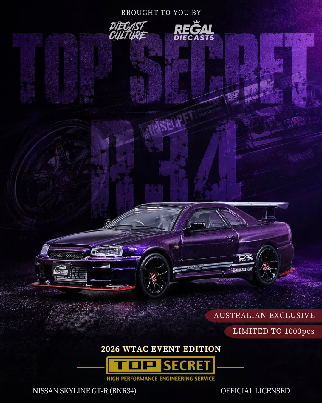 Top Secret Nissan Skyline BNR34 GT-R (Limited to 1000pcs) AUSTRALIAN EXCLUSIVE - K3 1:64