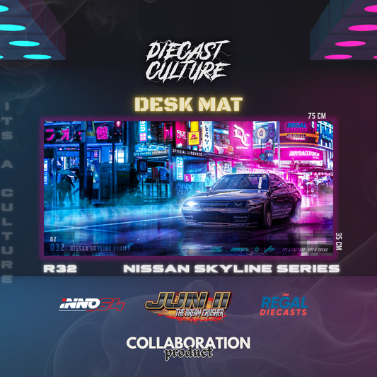 JUN II GTR R32 - DESK PAD *EXCLUSIVE COLLABORATION* INNO64 & REGAL DIECAST (Nissan Skyline Series Desk Mat – 75cm x 35cm)